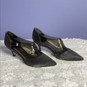 Adrianna Papell Lacy Gunmetal Shimmer Elegant  Strappy Kitten Heels Size 8.5